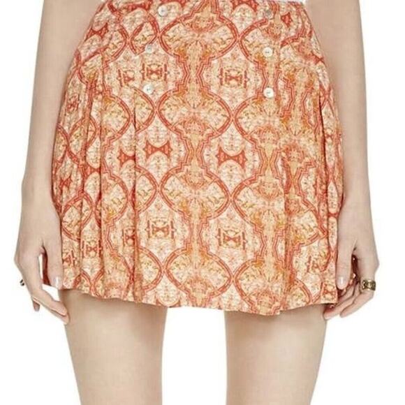 Free People Size 4 Orange Poppy Combo Mini Sailor Skirt Bohemian Vacation Cruise - Picture 1 of 5